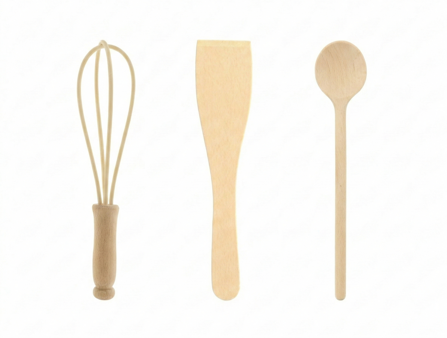 Kochbesteck-Set 3-Teilig - Buchenholz - Premium Qualität - Kochlöffel Pfannenwender Schneebesen